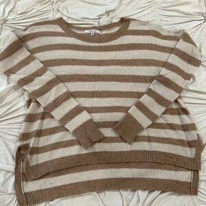 Madewell Cream and Tan Striped Crewneck Sweater